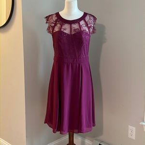Raspberry Fit and Flare Sweetheart Lace Detail Dress